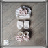 Off-white turban set with pink bow + matching mitten + slipper. choice of warm or thin fabrics